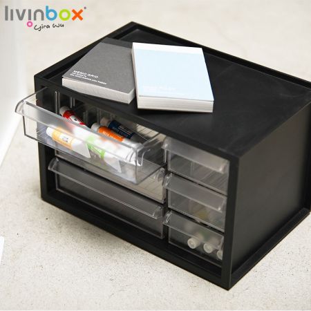 Organizzatore per archiviazione in plastica livinbox con 6 cassetti