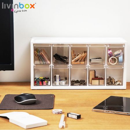 livinbox Kunststoff-Aufbewahrungsbox mit 10 klaren Schubladen