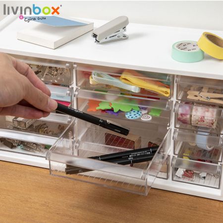 صندوق تخزين بلاستيكي من livinbox مع 12 درجًا شفافة