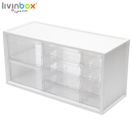 Kotak penyimpanan plastik livinbox dengan 10 laci transparan