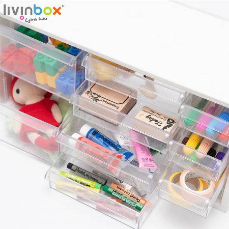 Caixa de armazenamento de plástico livinbox com 10 gavetas