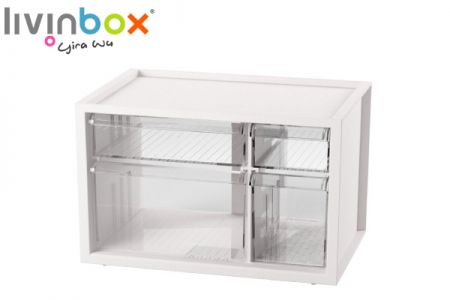 Small plastic desktop storage with 4 drawers in white