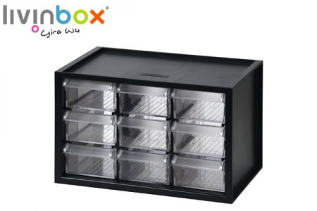 Piccolo organizer di plastica per riporre sulla scrivania con 9 cassetti - Piccolo organizer di plastica per riporre sulla scrivania con 9 cassetti