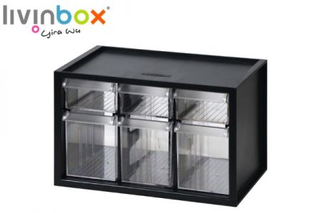 Small plastic desktop storage with 10 mixed drawers in black