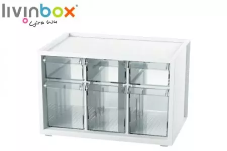 Small plastic desktop organizer with 6 mixed drawers