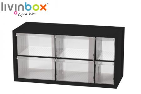 Rangement de bureau en plastique moyen avec 6 tiroirs en noir