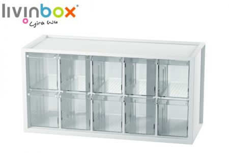 Mittlerer Kunststoff-Desktop-Aufbewahrungsschrank mit 10 Schubladen in Weiß