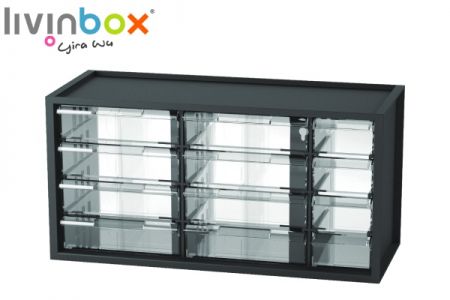 Tủ lưu trữ bàn nhựa trung với 12 ngăn kéo màu đen