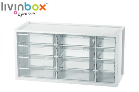 Organizador de plástico medio para escritorio con 12 cajones. - Organizador de plástico medio para escritorio con 12 cajones.