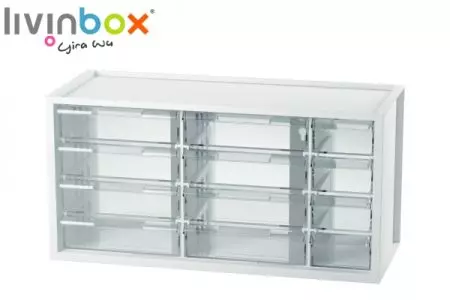 Organiseur de bureau en plastique moyen avec 12 tiroirs - Organiseur de bureau en plastique moyen avec 12 tiroirs