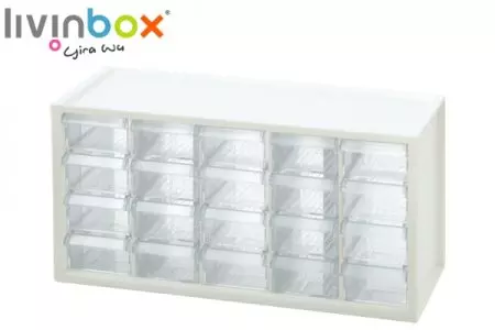 सफेद मेंढ़ी प्लास्टिक डेस्कटॉप संग्रहण में 20 ड्रॉयर्स