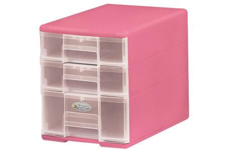 Torre accessori Pure B5 con 3 cassetti assortiti in rosa.