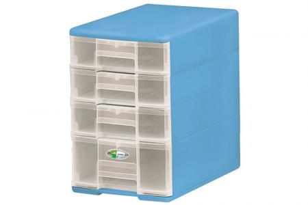 Pure B5 accessories tower with 4 assorted drawers in blue.