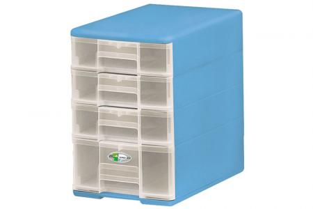 Torre accessori Pure B5 con 4 cassetti assortiti in blu.