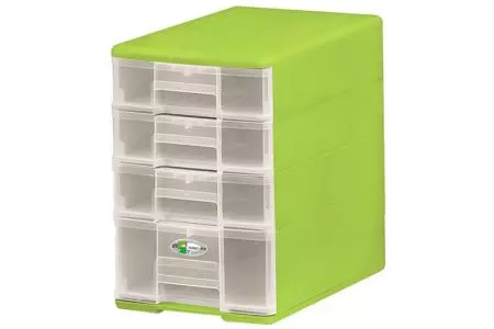 Torre accessori Pure B5 con 4 cassetti assortiti in verde.