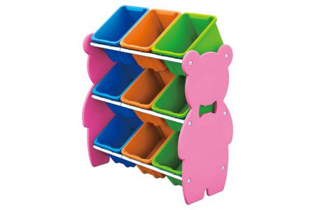 Tour de jouets en forme d'ours en peluche avec 9 bacs - Tour de jouets en forme d'ours en peluche avec 9 bacs.