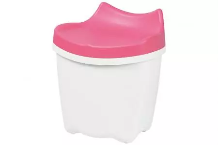 Lindo mueble de almacenamiento y asiento LaChatte para niños en rosa.