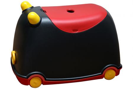 25 리터 용량의 바퀴가 달린 BuBu 이동식 보관함. - 검정색과 빨간색으로 아이들을 위한 이동식 장난감 보관함인 Tow-along BuBu.