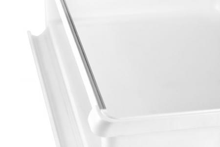 26L drop-down door storage box with metal strip for reinforcement and strength.