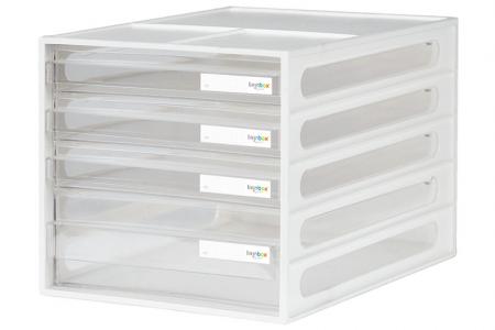 4 ड्रायर्स वाला ऑफिस डेस्कटॉप आर्गनाइज़र ड्रायर्स। - सफेद रंग में 4 ड्रायर्स वाला वर्टिकल डेस्कटॉप फ़ाइल स्टोरेज।