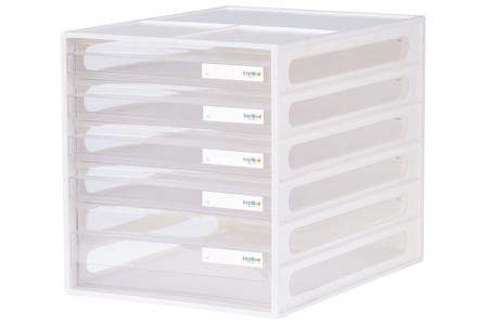 Organizer laci desktop kantor dengan 5 laci - Penyimpanan file vertikal dengan 5 laci berwarna putih.