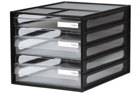 Vertical desktop file storage with 3 drawers in black.