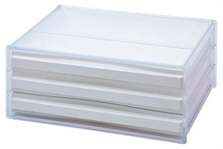 Office Desktop Organizer Drawers with 3 Drawers - Horizontal desktop file storage with 3 drawers in white.