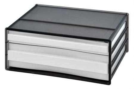 काले रंग में 2 ड्रायर्स वाला हॉरिजॉन्टल डेस्कटॉप फ़ाइल स्टोरेज।