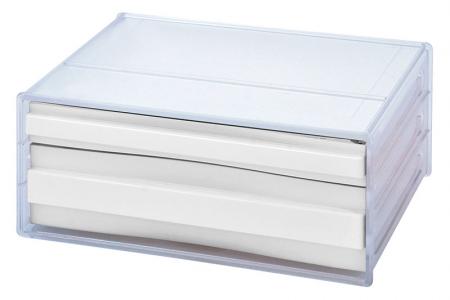 Schreibtisch-Organizer mit 2 Schubladen für das Büro. - Horizontale Schreibtisch-Aktenaufbewahrung mit 2 Schubladen in Weiß.