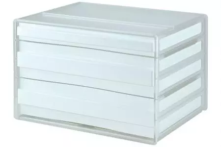 Office Desktop Organizer Drawers with 3  Drawers - Horizontal desktop file storage with 3 drawers in white.
