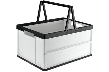Folding shopping basket (27L volume) with handles in black.