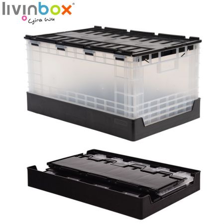 Caja de almacenamiento plegable de plástico con tapa, 60L