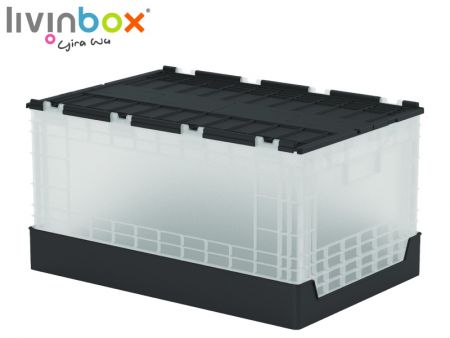 60L Klappbare Kunststoff-Aufbewahrungsbox mit angebrachtem Deckel - 60L Kunststoff-Aufbewahrungsbox mit angebrachtem Deckel