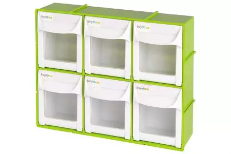 Conjunto de caixas de armazenamento em verde.