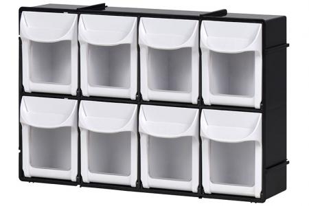 Conjunto de caixas de armazenamento com 8 compartimentos de gaveta - Conjunto de caixas de armazenamento com 8 compartimentos de gaveta em preto.