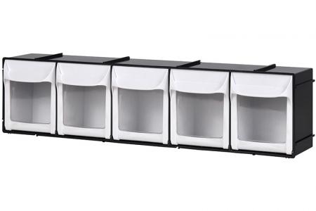 Ensemble de bacs à bascule avec 5 compartiments de tiroirs - Ensemble de bacs à bascule avec 5 compartiments de tiroirs en noir.