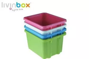 Save space by stacking storage bins