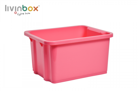 Stackable storage bin without lid, 7.5L, pink