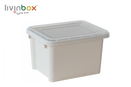 Stackable storage bin with lid, 7.5L, beige