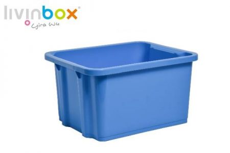 Boîte de rangement empilable sans couvercle, 28L, bleue