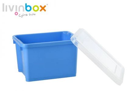 Grande boîte de rangement empilable et emboîtable avec couvercle, 28L, Armoire à dossiers en plastique : Rangement de bureau simplifié