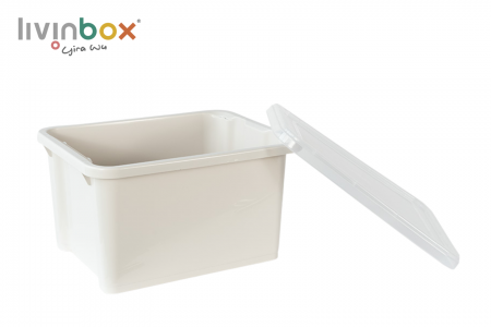 Stackable storage bin with lid, 28L, beige