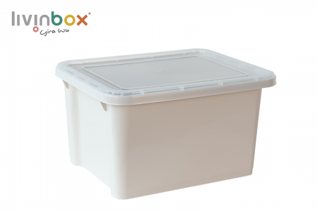 Stackable storage container with lid, 28L, beige