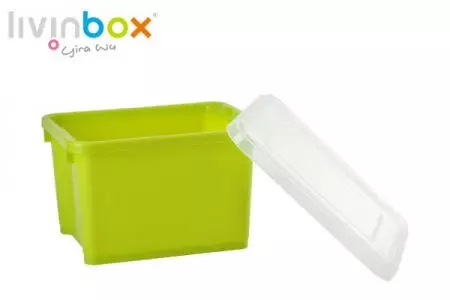 Boîte de rangement empilable avec couvercle, 28L, vert