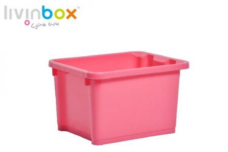Kotak penyimpanan tumpuk tanpa tutup, 28L, merah muda