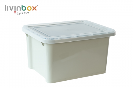 Stackable storage box with lid, 28L, pale green