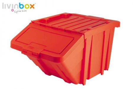 صندوق إعادة تدوير قابل للتراص مع غطاء باللون الأحمر