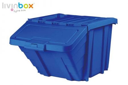 Contenedor de reciclaje apilable con tapa en azul
