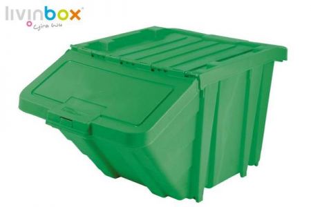 Contenedor de reciclaje apilable con tapa en verde