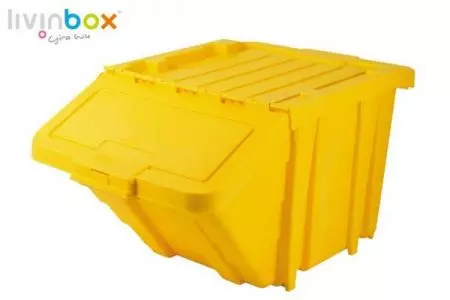 뚜껑이 있는 쌓을 수 있는 50L 재활용통 - 노란색 뚜껑이 있는 쌓을 수 있는 재활용통